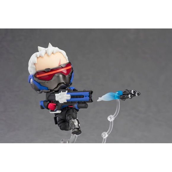 We're all soldiers now.

From the globally popular multiplayer team based shooter Overwatch®, comes the ninth Nendoroid figure from the series - Soldier: 76! The figure is fully articulated and his mask can be detached allowing for all sorts of display options. The iconic "76" printed on his back has also been faithfully captured on the Nendoroid.

A variety of optional parts are included to recreate all of his abilities from the game in cute Nendoroid size. His Helix Rockets are included and come with