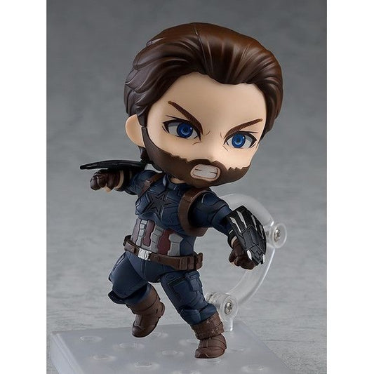 A DX Ver. Of Captain America from "Avengers: Infinity War"!
The first Nendoroid from "Avengers: Infinity War" is none other than Captain America! The Nendoroid is dressed in his Infinity War outfit, which unlike past costumes features a dark color, rolled up sleeves and his mask removed. He comes with multiple face plates for a variety of posing options, and you can swap out his forearms to equip his shield to capture his iconic appearance from the film.

A Wakanda-themed base and parts to recreate a vig