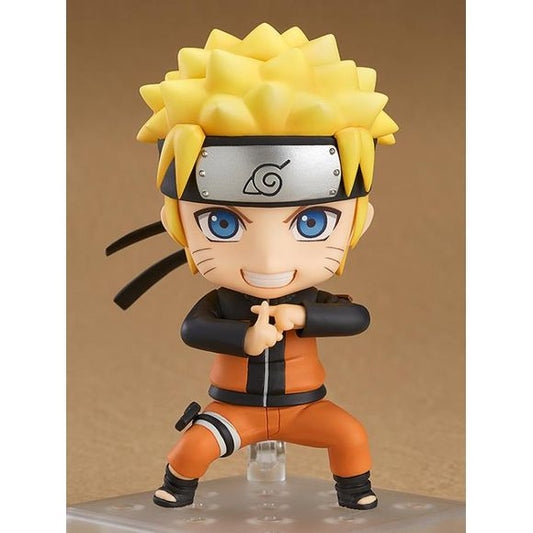 From the popular anime series 'Naruto Shippuden' comes a Nendoroid of the main character, Naruto Uzumaki!  Effect parts for both the Rasengan and Rasenshuriken are included to pose Naruto making use of two of his most memorable ninjutsu techniques, and both parts make use of a translucent material which make for a cute yet impressive appearance! 
Naruto can be posed holding the rasenshuriken as well as throwing it by making use of the special stand which allows it to be displayed floating high up in the ai