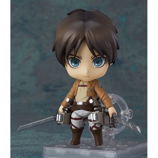 "I'll exterminate them! Every last one of them!"

From the popular anime series Attack on Titan comes a rerelease of Nendoroid Eren Yeager! He comes with three expressions including his standard expression, a shouting expression, and a surprised expression. Just like Mikasa, he also comes with his dual blades, Vertical Maneuvering Equipment with effect parts and blood effect parts. He also comes with an alternate body part which allows you to recreate the memorable council questioning scene from the series.