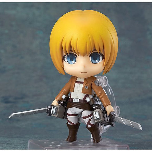 "I am a soldier who pledged his heart to fight for mankind!"

From the anime series Attack on Titan comes a rerelease of Nendoroid Armin Arlert! He comes with three expressions including his standard face, a shouting face as well as a blushing face, capturing various different sides of his personality. As with the other Nendoroids in the series, he comes with his Vertical Maneuvering Equipment, dual blades, and effect parts to display him soaring through the air, which allow for amazing combat scenes. He al