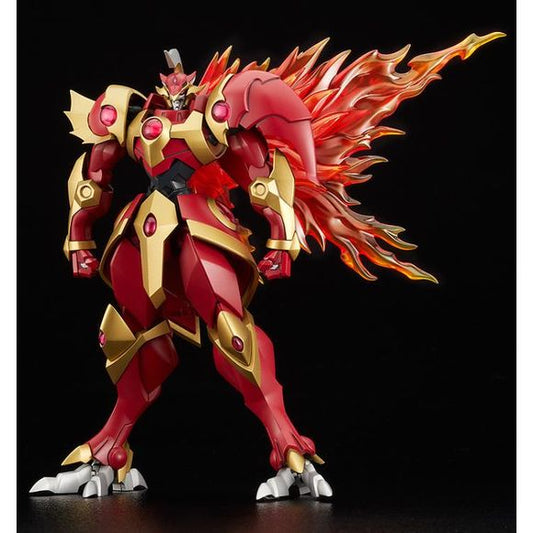 The Rune God of fire, passion and the future: Rayearth. From the anime series Magic Knight Rayearth comes a Moderoid plastic model of Rayearth, the Spirit of Fire! The mecha's appearance from the anime has been carefully preserved with detailed sculpting, and certain areas of the model have been recreated with translucent parts. The flame effects on its back recreated with translucent parts are removable.The model also comes with interchangeable hand parts, its sword, and its shield. It is primarily made of