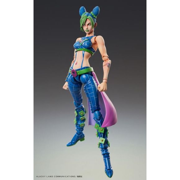 Celebrate the popular manga-turned-anime JoJo's Bizarre Adventure: Stone Ocean with a Super Action Statue figure of the protagonist, Jolyne Cujoh! Measuring around 6 inches tall, Jolyne comes with string-like parts to make her look like she's using Stone Free, along with alternate posed hands and an articulated figure stand to display Jolyne in poses seen in the series.