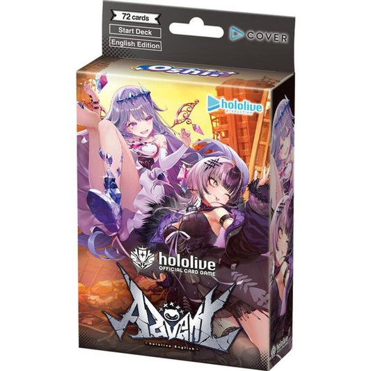 hololive OFFICIAL CARD GAME welcomes "Advent" and "Justice" from hololive English as brand-new Start Decks!
These Start Decks feature all the cards you need to get started with playing hololive OFFICIAL CARD GAME right away!
With two brand new OSR rarity Oshi holomem cards specially included in each start deck, featuring Shiori Novella & Koseki Bijou for Start Deck "Oshi Advent," and Elizabeth Rose Bloodflame & Gigi Murin for Start Deck "Oshi Justice!"
Also included are reprints of previously released suppo