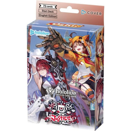 hololive OFFICIAL CARD GAME welcomes "Advent" and "Justice" from hololive English as brand-new Start Decks!
These Start Decks feature all the cards you need to get started with playing hololive OFFICIAL CARD GAME right away!
With two brand new OSR rarity Oshi holomem cards specially included in each start deck, featuring Shiori Novella & Koseki Bijou for Start Deck "Oshi Advent," and Elizabeth Rose Bloodflame & Gigi Murin for Start Deck "Oshi Justice!"
Also included are reprints of previously released suppo
