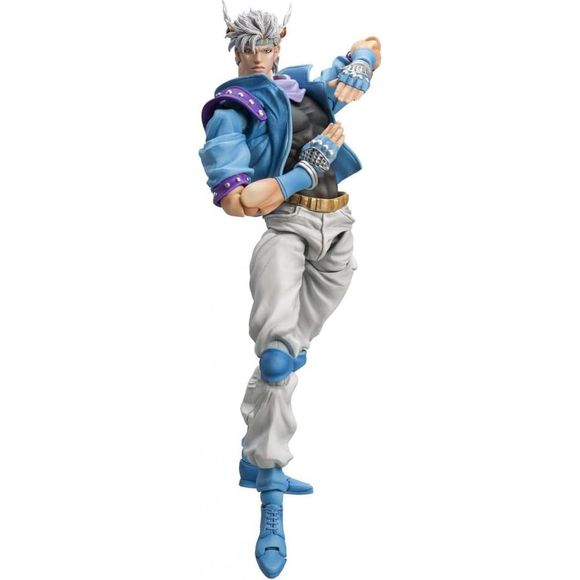 Caesar Zeppeli from JoJo's Bizarre Adventure is back in the Super Action Statue series! From the second arc of the series, "Battle Tendency," let Caesar Zeppeli protect your collection from the pillar men! This 6" figure comes complete with an extra head, 3 pairs of hands and one pointing hand, plus ripple power effects, and a pendant with the Red Stone of Aja!