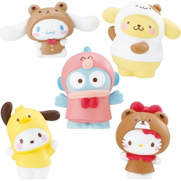 Bandai Sanrio Characters Friends Costume Gashapon Capsule Collection features: Hello Kitty, Pochacco, Cinnamoroll, Pompompurin, and Hangyodon

This contains one random figure in a gashapon ball.