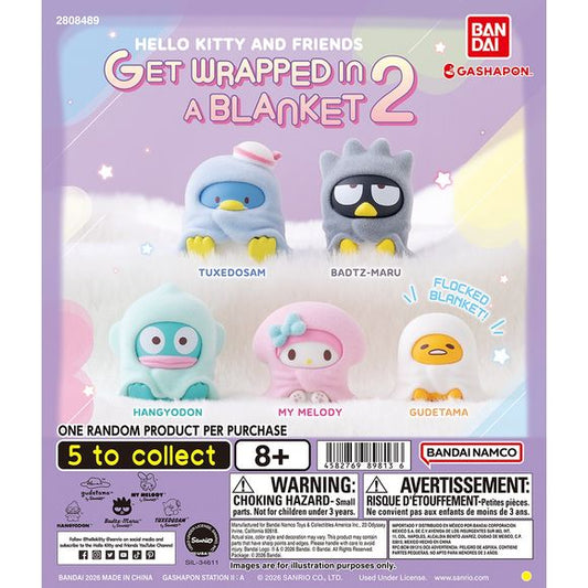 Hello Kitty and Friends Get Wrapped in a Blanket 2 Gashapon Figure – 1 Random

Cuddle up with your favorite Sanrio characters in the adorable Hello Kitty and Friends Get Wrapped in a Blanket 2 Gashapon collection from Bandai! Each figure features a beloved character bundled inside a soft, fuzzy blanket-inspired outfit, giving these classic Sanrio friends an irresistibly cozy look.

With flocked, velvet-like textures on select figures and charming sleepy designs, these mini collectibles are perfect for decor