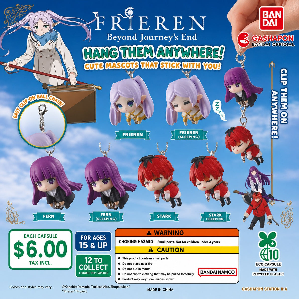 Frieren: Beyond Journey's End Hanging Mascot Gashapon Keychain

Take your favorite characters from Frieren: Beyond Journey's End wherever your adventure leads! This adorable Bandai Gashapon collection features chibi-style mascot keychains that can easily clip onto backpacks, purses, ita bags, keys, or display shelves. Each figure captures the laid-back charm of the series, with both awake and sleepy versions of the main cast.

Whether you're a longtime Frieren fan or just starting the journey, these collect