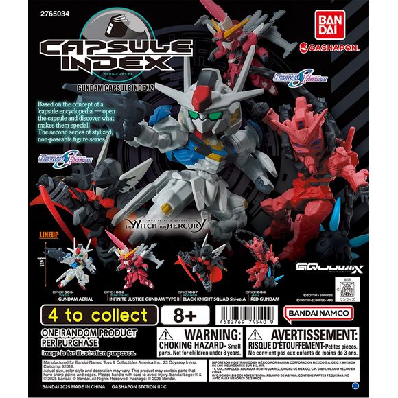 Gundam Capsule Index 2 Gashapon Figure – 1 Random

Discover iconic Mobile Suits in a fun, collectible format with Bandai's Capsule Index 2! This officially licensed Gashapon series features detailed, stylized non-poseable figures inspired by some of the most popular Gundam series. Each figure includes signature weapons and equipment, making them perfect for display or adding to your Gundam collection.

Series 2 combines fan favorites from Mobile Suit Gundam: The Witch from Mercury, Mobile Suit Gundam SEED F