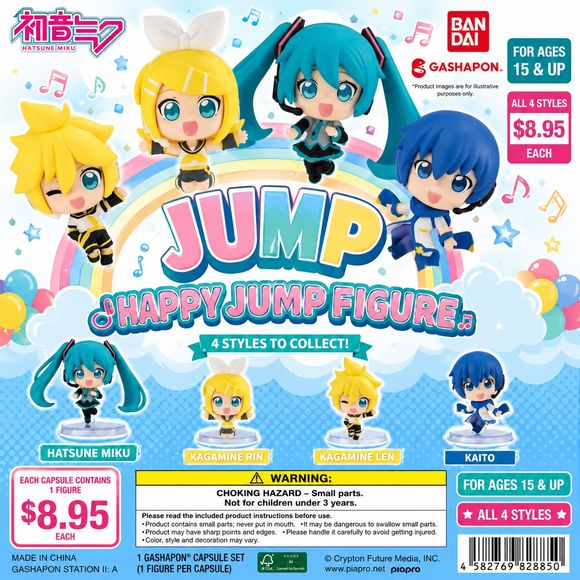 Jump into a world of music and fun with the Hatsune Miku Happy Jump Figure Collection! This adorable series features fan-favorite Vocaloid characters captured in energetic mid-air poses, bringing their cheerful personalities to life in a colorful and playful display.

Each figure showcases vibrant colors, charming expressions, and dynamic sculpting that makes it look like the characters are happily leaping through the air. Perfect for anime fans, Vocaloid collectors, and figure enthusiasts, these compact co