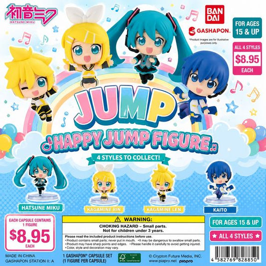 Jump into a world of music and fun with the Hatsune Miku Happy Jump Figure Collection! This adorable series features fan-favorite Vocaloid characters captured in energetic mid-air poses, bringing their cheerful personalities to life in a colorful and playful display.

Each figure showcases vibrant colors, charming expressions, and dynamic sculpting that makes it look like the characters are happily leaping through the air. Perfect for anime fans, Vocaloid collectors, and figure enthusiasts, these compact co