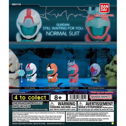 Suit up with the Gundam Still Waiting For You – Normal Suit Gashapon collection from Bandai! This unique series turns the iconic pilot normal suits of the Universal Century into adorable miniature figures, featuring designs inspired by both the Earth Federation Forces and Zeon.

There are 4 different figures to collect:

E.F.F. (Amuro) – Amuro Ray-inspired Normal Suit
E.F.F. (Standard Soldier) – Earth Federation Forces Normal Suit
Zeon (Char) – Char Aznable-inspired Normal Suit
Zeon (Standard Soldier) – Pri