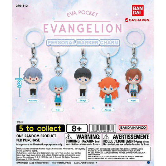 Evangelion EVA Pocket Personal Marker Charm Gashapon

Take your favorite Evangelion characters with you wherever you go! The EVA Pocket Personal Marker Charm collection from Bandai features five characters reimagined in an adorable chibi style as miniature character charms.

There are 5 characters to collect:

Kaworu Nagisa
Rei Ayanami
Shinji Ikari
Asuka Langley
Mari Makinami

Each character measures approximately 3 cm (1.2 in.) tall and comes attached to a ring and clasp, making them perfect for decorating
