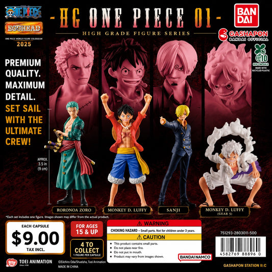 One Piece HG Figure Collection 01 Premium Gashapon Figure

Bring the Straw Hat Pirates to your collection with the One Piece HG Figure Collection 01 from Bandai Gashapon! This premium series features highly detailed, display-quality mini figures of some of One Piece's most iconic characters. With dynamic poses, vibrant paint applications, and impressive sculpting, these figures deliver the quality collectors expect from Bandai's renowned HG (High Grade) line.

Whether you're just starting your One Piece col