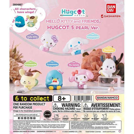 Add a soft, pearly touch to your setup with the Hello Kitty & Friends Hugcot 5 Pearl Version! These adorable figures are designed to “hug” your charging cables, earbuds, or cords—keeping them organized while adding a cute Sanrio flair.

Each character features a glossy pearl finish and tiny wings for an extra whimsical look. Simply attach them to your cable and let your favorite Sanrio characters hold on tight! With a mix of popular characters like Hello Kitty, Cinnamoroll, My Melody, Pompompurin, Tuxedosam