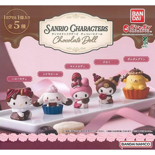 Treat yourself to an extra sweet Sanrio collection with the Sanrio Characters Chocolate Doll series from Bandai Gashapon! This adorable capsule figure lineup features beloved Sanrio characters transformed into chocolate-themed dessert mascots with cute candy-inspired details and pastel colors.

The collection includes Hello Kitty, Cinnamoroll, My Melody, Kuromi, and Pompompurin, each styled with chocolate toppings, sweets, and dessert-inspired accessories that make these mini figures almost good enough to e