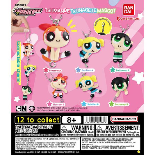 Link together your favorite Powerpuff Girls with the Tsumande Tsunagete Mascot Collection from Bandai Gashapon!

This adorable series features Blossom, Bubbles, and Buttercup in cute dangling poses, with each character available in two different styles. The charms are designed with either a ball chain or lobster clasp, allowing multiple figures to be connected together to create your own hanging character chain.

There are 12 designs to collect, featuring:

Blossom A
Blossom B
Bubbles A
Bubbles B
Buttercup