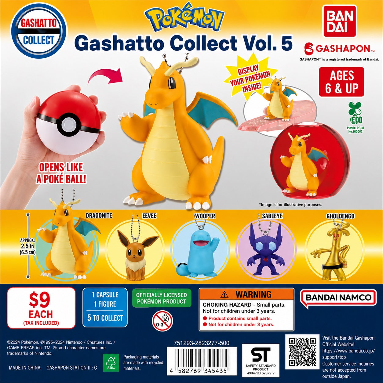 Catch your favorite Pokémon in a whole new way with Bandai's Pokémon Gashatto Collect Vol. 5! Each collectible features a detailed Pokémon figure that fits inside a Poké Ball-inspired display capsule. Open the capsule to show off your Pokémon or close it for easy storage and display.

Perfect for Pokémon Trainers and collectors alike, these officially licensed Gashapon figures combine fun functionality with adorable designs, making them great for desks, shelves, backpacks, or any Pokémon collection.