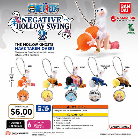 One Piece Negative Hollow Swing 2 Gashapon Keychain

What happens when Perona's Negative Hollows strike your favorite One Piece characters? The Negative Hollow Swing 2 collection from Bandai Gashapon hilariously answers that question! Each miniature keychain features a fan-favorite character overcome by a mischievous Hollow, slumped over in complete despair while a tiny smiling ghost looks on.

These detailed mini figures capture some of One Piece's funniest expressions and make a perfect accessory for back