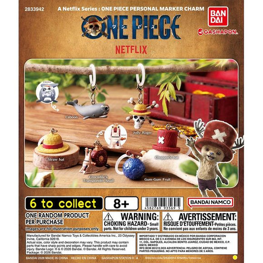 Netflix ONE PIECE Personal Marker Charm Gashapon

Bring a little piece of the Grand Line with you with the Netflix ONE PIECE Personal Marker Charm collection from Bandai! Inspired by the live-action Netflix series, this Gashapon assortment turns recognizable items and creatures from the adventure into miniature collectible charms.

There are 6 designs to collect:

Laboon
Straw Hat
Jolly Roger
Crocodile’s Transponder Snail
Gum-Gum Fruit
Chopper’s Hat

Each miniature comes with a ring and clasp, making it eas