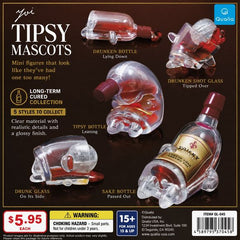 The Qualia Yui Tipsy Mascots are hilariously charming mini figures of drunk bottles and glasses in all their unsteady glory.  Each figure is crafted from clear, glossy material with realistic details and a splash of liquid "left inside".  With 5 unique poses and designs, these figures capture the fun of a long night out!

These mini figures are the long-term cured version of Qualia's popular Yui series.  Each piece is made of high quality clear material and vibrant accents for a premium look.

This contains
