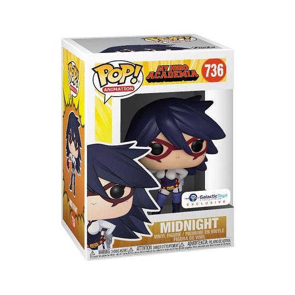A Galactic Toys Exclusive Funko Pop! From My Hero Academia - Midnight! Nemuri Kayama, also known by the Hero name of 18+ Only Hero Midnight, is one of My Hero Academia's most important characters. She is a powerful pro Hero capable of defeating most villains with her stupendous powers. She also serves as a teacher at U.A High School. Ships in a pop protector!

Varied levels of damage on each box (Severe to minor), no pop protector. No returns. Funko Pop itself is undamaged. Common, non chases only.