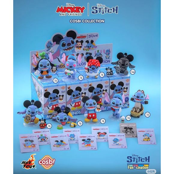 Bring together two beloved Disney worlds with the Mickey & Friends x Stitch Cosbi Collection Blind Box from Hot Toys. This adorable crossover series features Stitch reimagined in iconic Mickey & Friends character outfits, combining playful design with high-quality mini figure craftsmanship.

Part of the popular Cosbi (Cosbaby mini) line, each figure features a stylized chibi look with a soft flocked (velvety) texture and compact display size - perfect for collectors and fans alike. Each blind box contains o