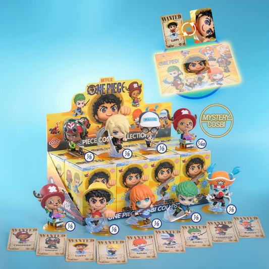 Set sail with the Straw Hat crew in adorable chibi form with the Netflix One Piece Cosbi Collection from Hot Toys! Inspired by the hit live-action Netflix adaptation of One Piece, this collectible blind box series brings fan-favorite characters to life with the signature Cosbi stylized design and expressive details.

The lineup includes Luffy, Zoro, Nami, Sanji, Usopp, Koby, Buggy, and Chopper, each posed dynamically with themed bases and vibrant character styling inspired by the live-action series. Every f