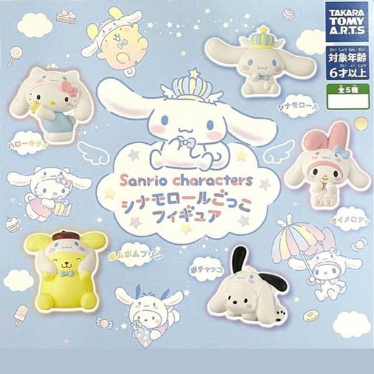 Sanrio Cinnamoroll Pretend Gashapon Figure Capsule Collection features: Cinnamoroll, Hello Kitty, Pompompurin, My Melody, and Pochacco

This contains one random figure in a gashapon ball.