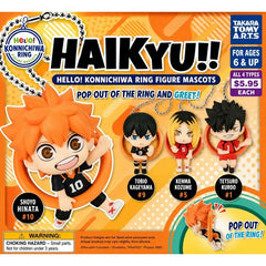 Bring your favorite volleyball stars along for the ride with the Haikyu!! Hello! Konnichiwa Ring Figure Mascot Collection! This fun and unique series features beloved characters from Haikyu!! popping out from colorful rings in adorable chibi form. Designed with expressive poses and vibrant character details, these mini mascots are perfect for fans looking to add a little team spirit to their collection.

Each figure includes a ball chain attachment, making it easy to display on backpacks, bags, keychains, o