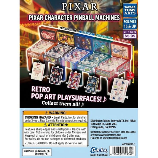 Bring the magic of the movies to your desktop with these officially licensed PIXAR Character Pinball Machines! Each gacha ball contains one surprise, miniature pinball machine featuring your favorite characters from iconic films like Cars, The Incredibles, Inside Out, Monsters, Inc., and Toy Story.

Perfect for display or a quick desk-break game, these retro-inspired designs pack big fun into a compact size.

You will receive 1 random gacha ball with toy inside.