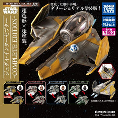 <p>Hobby Gacha EX Star Wars Jedi Interceptor -Complete Edition- is a 1/64-scale capsule model series from Takara Tomy ARTS.</p>

<p>The lineup is Anakin Skywalker's Jedi Interceptor with R2-D2, Obi-Wan Kenobi's with R4-P17 and with R4-G9, and Anakin (Darth Vader) with R2-D2, all from Revenge of the Sith. This EX version has realistic battle-damage paint, fully painted pilot figures and clear effect and window parts. Swappable parts give 2 display configurations per type.</p>

<p>Each purchase is for 1 rando