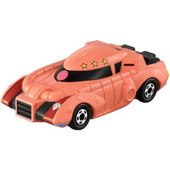 Vehicles and characters that appear in the anime "Mobile Suit Gundam" have been commercialized with Tomica-like size and deformation!

Mobile Suit Gundam Char's Zaku appears on Dream Tomica!
The vehicle design is an original model drawn by Mr. Kunio Okawara, who worked on the mobile suit design of "Mobile Suit Gundam".
A mono-eye (single camera), a power pipe, and a blade antenna are placed on the iconic red body of "Char's Zaku", and the entire body is designed to give the feeling of a mobile suit.
A speci
