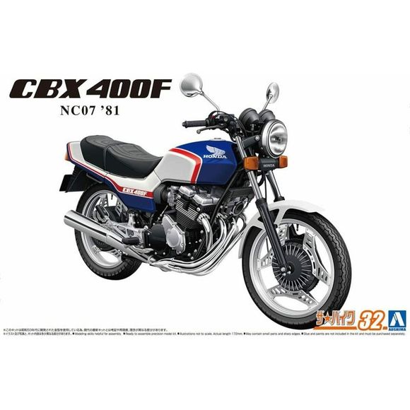 Aoshima Honda '81 NC07 CBX400F (Pearl Candy Blue & Pearl Shell White) 1/12 Scale Model Kit | Galactic Toys & Collectibles
