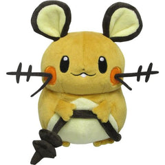 Dedenne is a small, round, orange mouse-like Pokémon, whose whiskers are in shape of antennas, which it uses to communicate with far-off allies. It has orange pouches on its cheeks that charge electricity, and its belly is a pale yellow. It has round black ears with light yellow insides, and a long black tail with a star-like tip. It has an aradicular tooth that can be seen on its upper jaw. Its tail can absorb electricity from power plants or house outlets. It can then fire electricity from its whiskers.