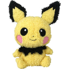 This huggable soft plush of Pichu from "Pokemon" is made with a nice-to-touch fabric with fuzzy fibres, and is about 25cm tall measured to the tips of his ears. He has "beans" in his bottom to help him sit up too. Approximately 25cm tall, 20cm wide, 12cm deep
