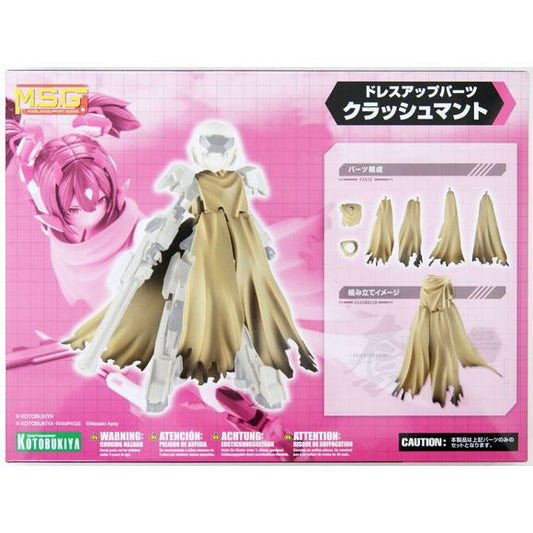 <p>Customize your character model kits with the <strong>Kotobukiya M.S.G Dress Up Parts Crash Cloak</strong>!</p>

<p>Designed for use with character model kits such as <em>Frame Arms Girl</em> and <em>Megami Device</em>, the Crash Cloak adds a dramatic weathered cape to your display. The plastic construction features sharply sculpted folds and damaged edges for a worn, battle-ready appearance.</p>

<p>The cloak uses multiple articulated sub-cape sections connected with ball joints, allowing the parts to be