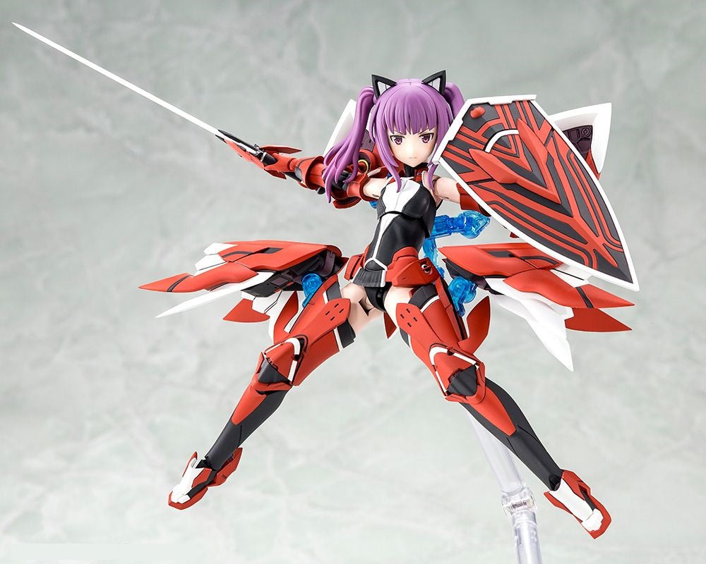 The latest model to join Kotobukiya’s original Megami Device series is the Another Version of Ayaka Ichijo, Ayaka Ichijo [Ei-shun], from the popular mobile game, Alice Gear Aegis!  As an added bonus, the kit comes with a present code to receive an item in the game designed by Humikane Shimada!  The base model for Ayaka Ichijo [Ei-shun] underwent a renewal from the standard Ayaka Ichijo. To further match the character’s look in the game, newly sculpted three face parts and bangs are included in this kit. As