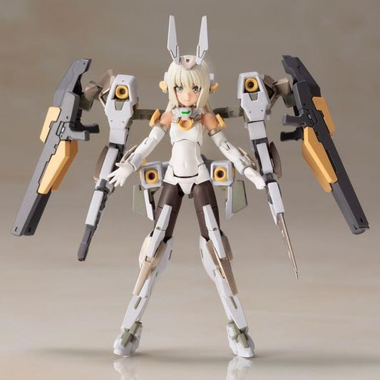 In a major collaboration between Kotobukiya’s own original Frame Arms Girl and Megami Device series, Frame Arm Girl Baselard (Animation Ver.) Hand Size model kit is born! Based on the mech Baselard designed by Takayuki Yanase, the adorable Frame Arms Girl version of Baselard features character art by Humikane Shimada! The anime version of Frame Arms Girl Baselard is recreated in a Megami Device style and fits in your palm! Once complete, she is just over 3 inches tall and features 20 points of articulation