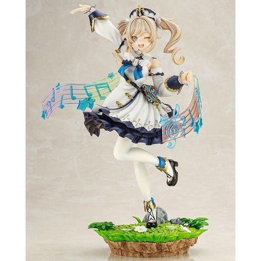 Barbara from the next-generation open-world RPG, Genshin Impact, is coming out as a figure! Barbara, Deaconess of the Church of Favonius and idol of Mondstadt, comes to life in 1/7 scale. Her impressive charm has been fully recreated, complete with her loveable expression and fluttering skirt, as well as singing effects that have been produced with clear parts. As the effect parts are removable, she can be freely displayed with or without effects! Barbara's energetic smile is sure to bring a smile to your f