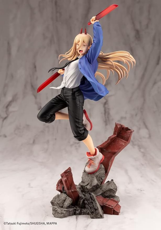 From Kotobukiya. Power, Denji’s buddy from the anime CHAINSAW MAN, comes to life in 1/8 scale! Her dynamic pose simply screams power! Her fine hair flowing in the wind is also not to be missed in this piece. Various details, including her casually worn uniform and sneakers have been carefully incorporated. Her dynamic and nimble fighting style has been faithfully recreated so that she will look impressive from any angle. Enjoy Power together with the upcoming Chainsaw Man and Makima by adding her to your co