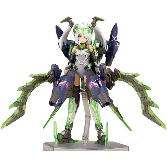 Hresvelgr=Cornix is the latest entry in Kotobukiya's Frame Arms Girl series! She's equipped with a new weapon, the Wing Shotel, a new hairstyle, and new expression parts; she's capable of three types of transformation that respects the variable mechanism of the Frame Arms series! The newly molded Wing Shotel transforms from her wings, which form a new silhouette in her flight form. She can transform into Normal Mode, Assault Claw Mode, and Air Cruiser mode. Pull-out joints have been added to her thighs with