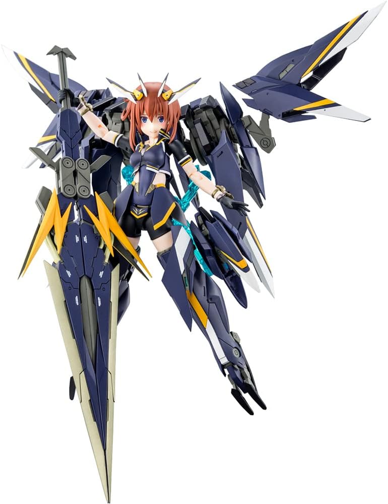 Kanagata Sugumi (Ga-shin) is the latest collaboration between Kotobukiya's "Megami Device" mecha-girl figure-kit lineup and the popular social game "Alice Gear Aegis"! She's molded in color so paint isn't necessary; she comes with three interchangeable facial expressions, and her new costume has movable side skirts for smooth posing. Her massive "Magnum Ops" weapon incorporates a transformation and combination mechanism, and it can be displayed in any of three forms! She's also armed with a rifle, a one-han