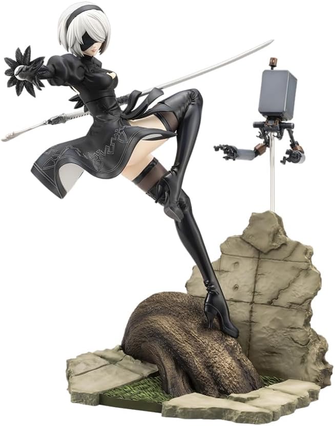 From the anime NieR:Automata Ver1.1a, 2B joins the ArtFX J figure lineup! She comes to life in a brilliant design to make her look as if she is fighting side by side with 9S! Her battle-ready pose captures the moment before she slashes at her enemies.

The pattern and decorative details of her delicately designed outfit, as well as the fine wrinkles that flow along with her movements have all been carefully sculpted. The differences in materials used in the outfit have also been expressed using subtle chang