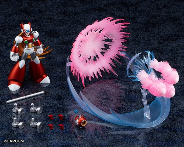 PRE-ORDER: Expected to ship in February 2027.

From Capcom’s iconic Mega Man X series comes Zero in his original appearance, returning to Kotobukiya’s model kit lineup as a special 1st Ver. Limited Edition!

This release features updated pearlescent and metallic colors inspired by Zero’s charged-up state. It also includes the newly created Spiral Crush Buster Effect, one of the largest effect parts produced for Kotobukiya’s Mega Man X model kit series, allowing for an especially dynamic display.

Zero inclu