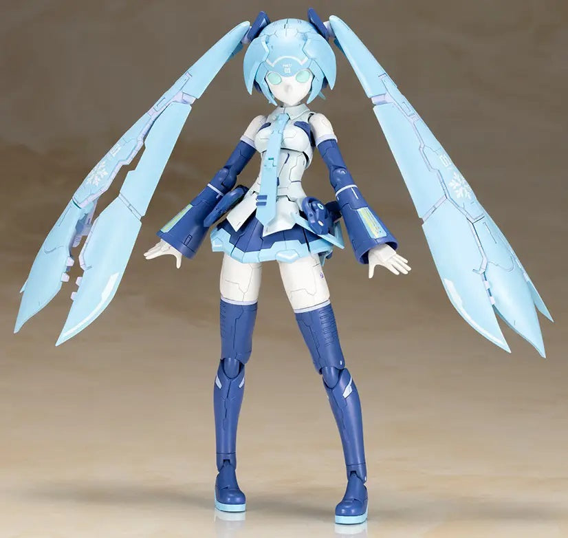 <p>Snow Miku gets a mechanical makeover with the <strong>Frame Artist Snow Miku</strong> 1/100 scale plastic model kit from Kotobukiya!</p>

<p>This unique collaboration combines Kotobukiya's original <em>Frame Arms</em> series with the popular Snow Miku design. Based on the previously released Frame Music Girl Snow Miku, Frame Artist Snow Miku reimagines the character as a fully robotic model with mechanical armor, translucent parts, and the distinctive blue-and-white color scheme associated with Snow Miku