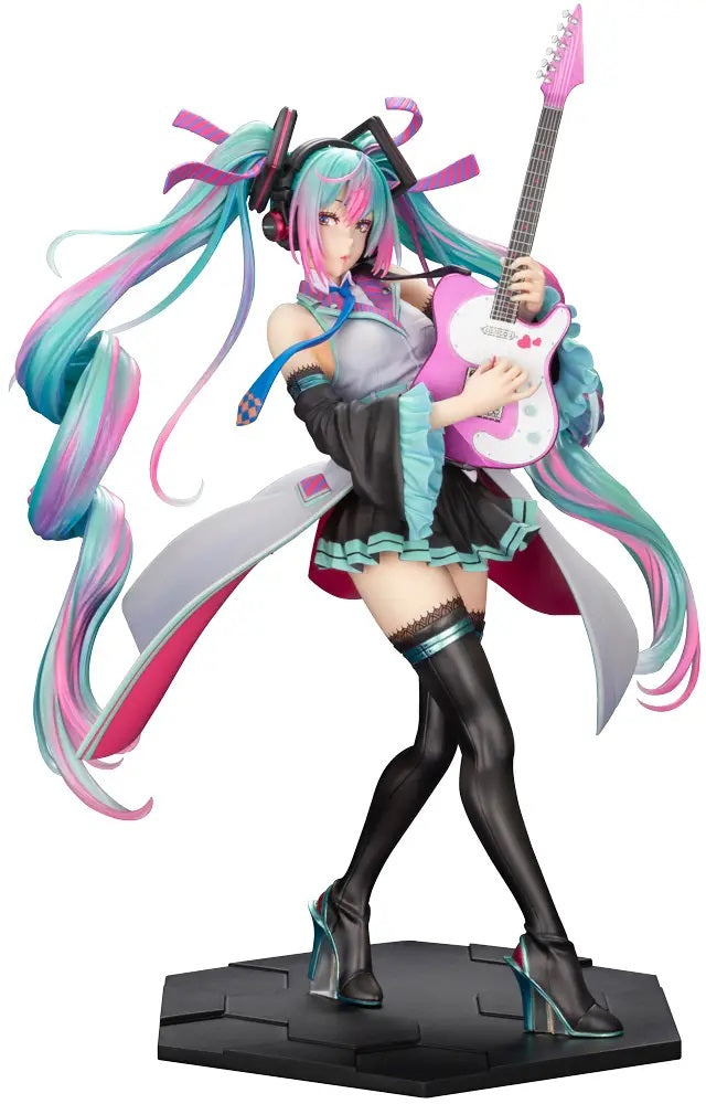 PRE-ORDER: Expected to ship in March of 2027.

Hatsune Miku returns to Kotobukiya’s BISHOUJO ReMIX series, featuring a distinctive interpretation of the virtual singer by renowned illustrator Shunya Yamashita!

Miku is captured in the middle of an energetic stage performance, guitar in hand, with an original costume designed by Shunya Yamashita. Her outfit features layers of detailed frills, while the sculpted movement of her jacket and skirt gives the figure a dynamic sense of motion as she performs.

Her