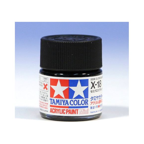 Tamiya Acrylic Paints are made from water-soluble acrylic resins and are excellent for either brush or spray painting. These paints can be used on styrol resins, styrofoam, wood, plus all of the common model plastics. The paint covers well, flows smoothly with no blushing or fading, and can be blended easily. 10ml screw top bottle. 

Proper ratio for paint thickness differs according to weather conditions. Rough guidelines of thinning ratio is 2:1-3:1 ( Tamiya Acrylic paint : thinner).

Continental US S