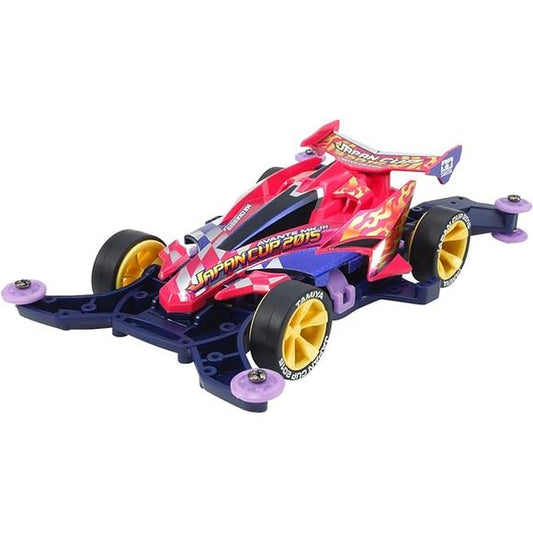 This 1/32 scale Mini 4WD Pro Series limited edition kit has a magenta ABS resin body, a high-performance MA chassis in blue/violet, specially designed metallic stickers, 5-spoke wheels in yellow, super-hard low-profile tiers in black with lettering, and a double-shaft motor. It'll build up into the most colorful car on the track! Snap-fit assembly, requires two AA-size batteries (not included).